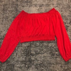 Red shoulderless top